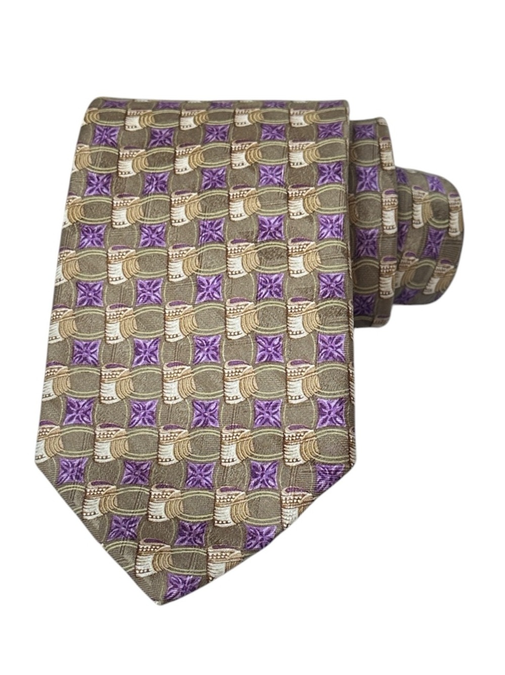 Ermenegildo Zegna Tie Purple Olive Geometric Luxury Designer